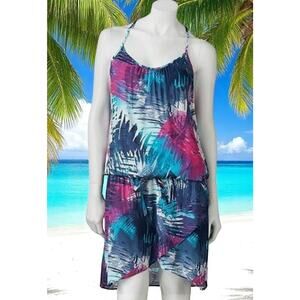 HangTen Asymmetric Y2K Tropical Dress Beach Swim Cover String Belt Surf Vacation